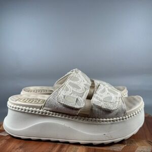 Hey Dude Delray Slide Whipstitch Natural White Platform Sandals Womens Size 9